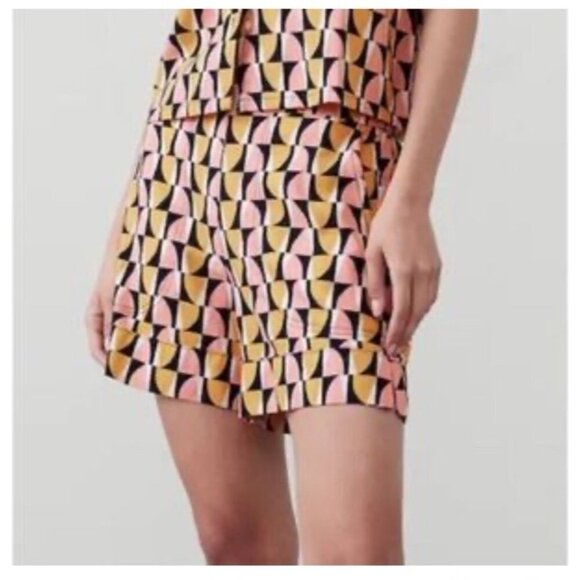 Banana Republic Women's Size M Linen Blend Pull On Shorts Pink Yellow Geometric - Picture 2 of 13